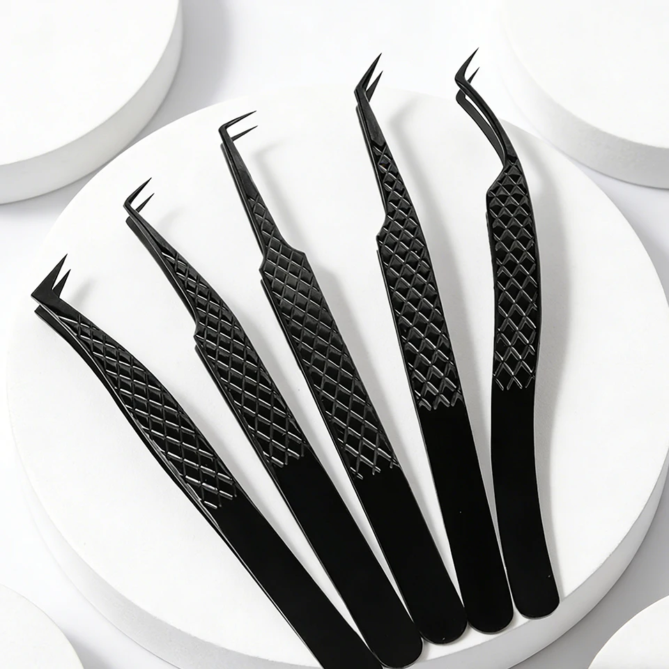 Aguud High Precision False Lash Tweezers Eyelash Extension Clip Volume Fans Tool for Makeup Artists