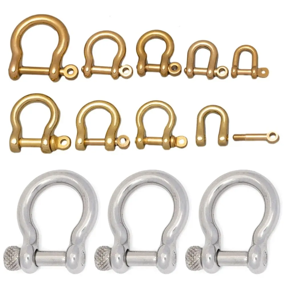 1piece Solid Brass Carabiner D Bow Staples Shackle Fob Key Ring Keychain Hook Screw Joint Connector Buckle