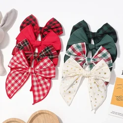 2 teile/los Kinder Büffel Plaid Schleifen für Weihnachten Haars pangen Mädchen rot Bowknot Haarnadel klassische handgemachte Baby Haar Zubehör Geschenke