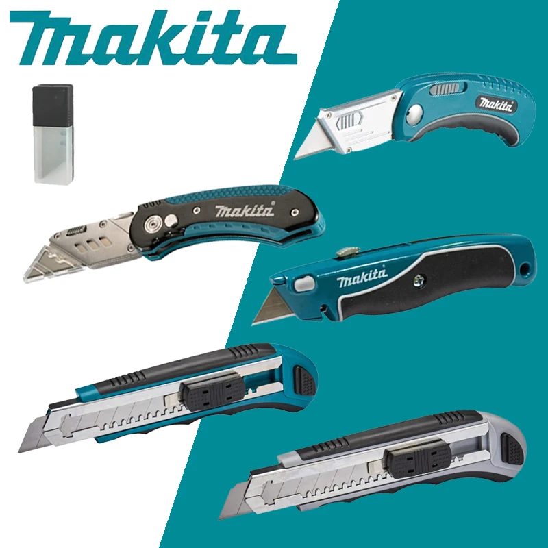 MAKITA Retractable Utility Knife Quick Change Folding with Safety Lock Comfortable Rubber Handle Blades Hand Tool Combination