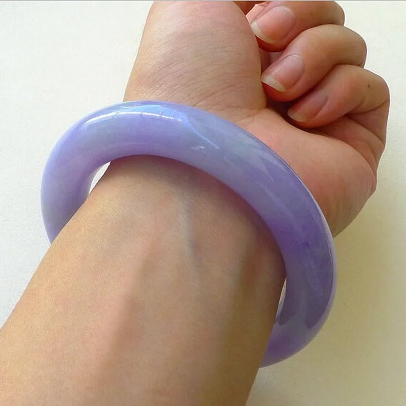 Natural Jadeite , Ice-Waxy Violet Spring Color, Round Bar, Wide Edge, Regular Circle Jade Bracelet