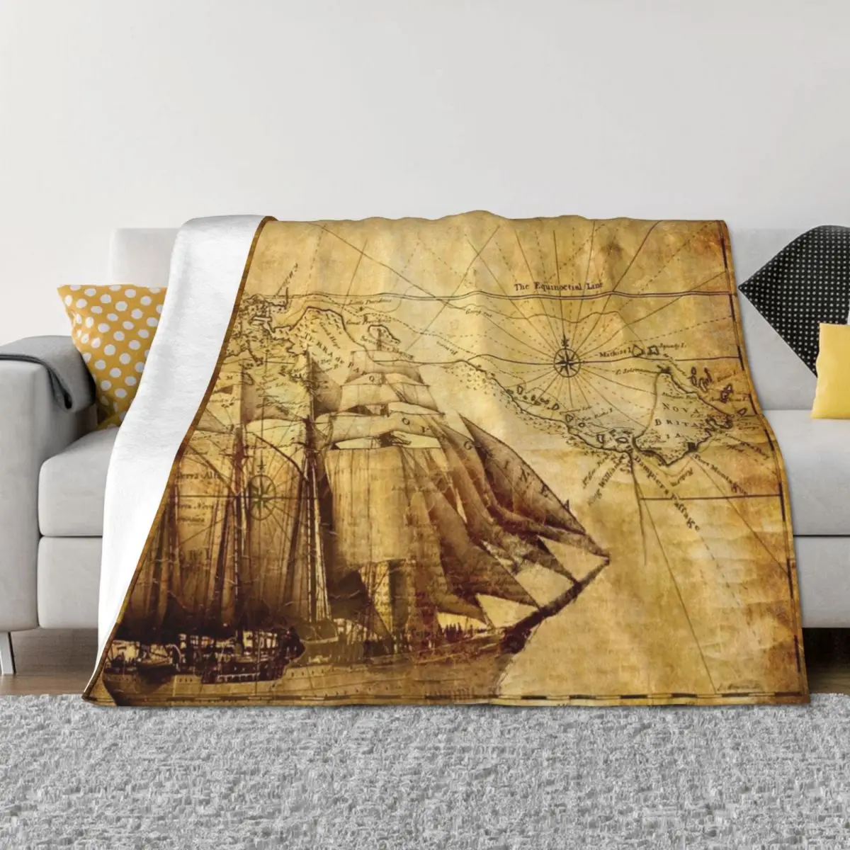 

Vintage ship map Throw Blanket Thermal Luxury Throw Furrys Soft Plush Plaid Blankets