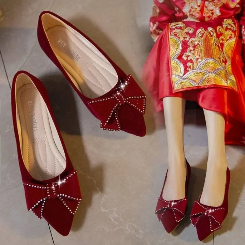 

Woman's Wedding Bride Shoe Shoes for Women Pointed Toe Slip on Loafers Fashion Bow Trend Comfort Women's Shoes Zapatos De Mujer