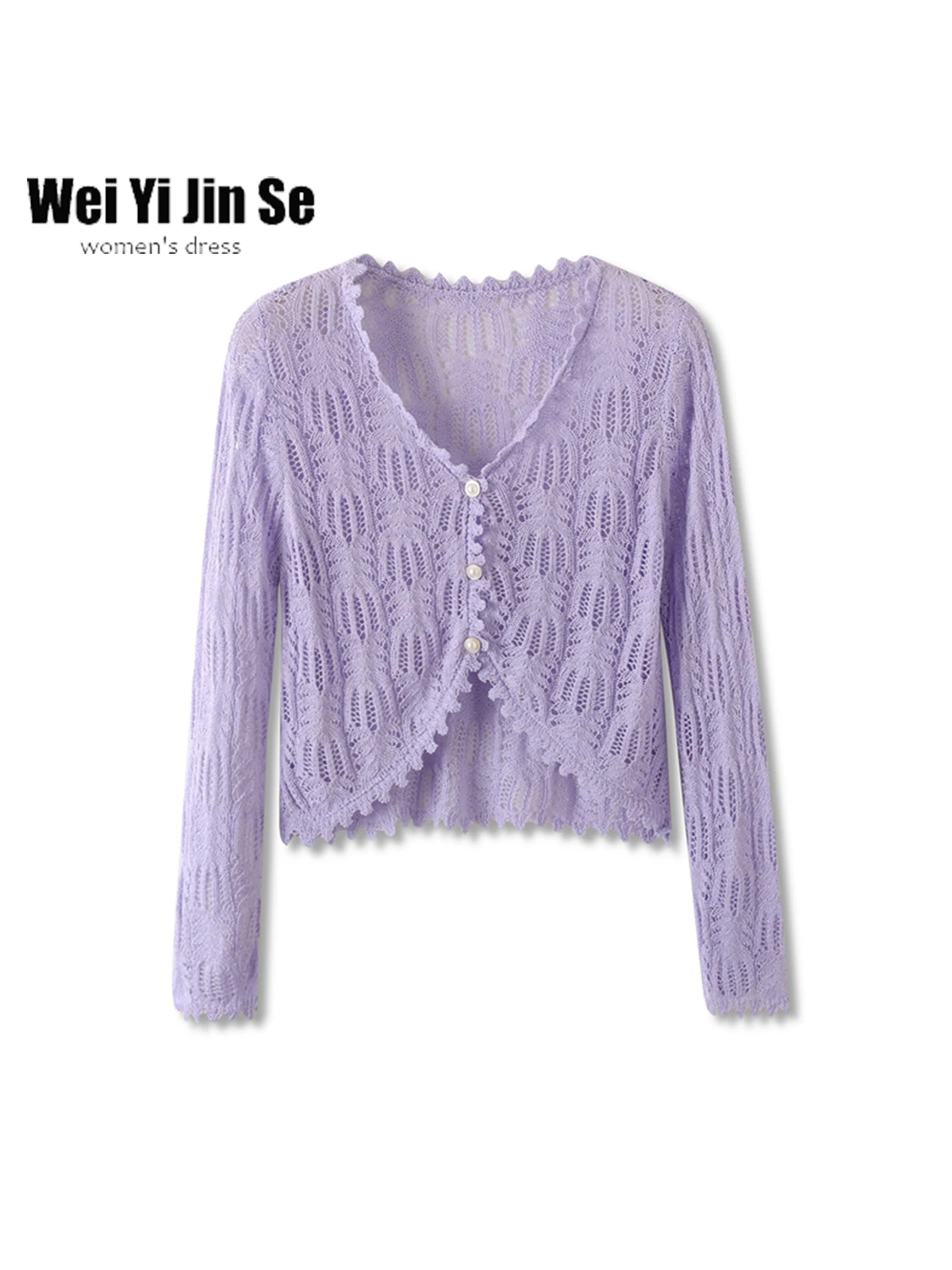 

Thin ort Hollow out Ice Silk Knitted Open Cardigan Women's Summer Outerwear UV Protection Purple Top Coat Commute Sle Sli...