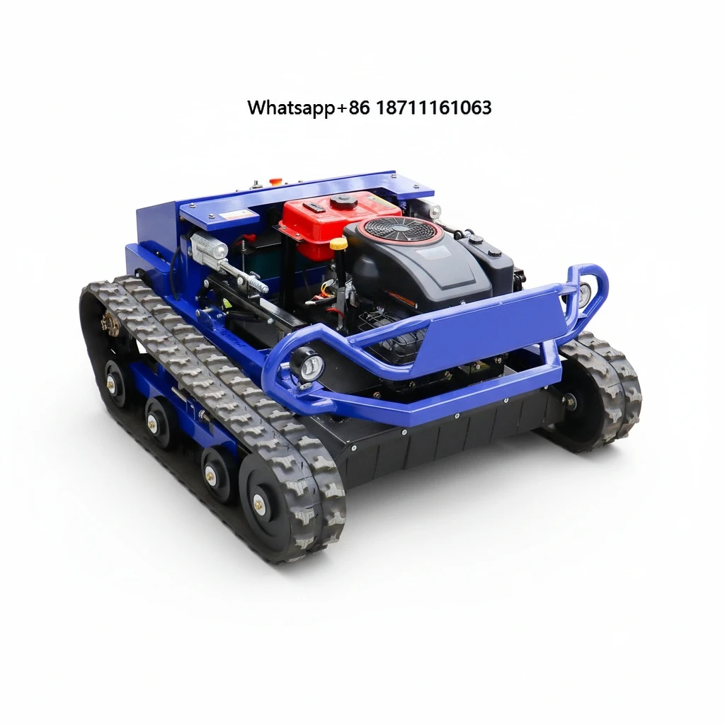 Tracked Cordless Electric Self-Propelled Lawnmower Remote Control 45 Slope Climb Automatic Terrain Adjustment Adjustable