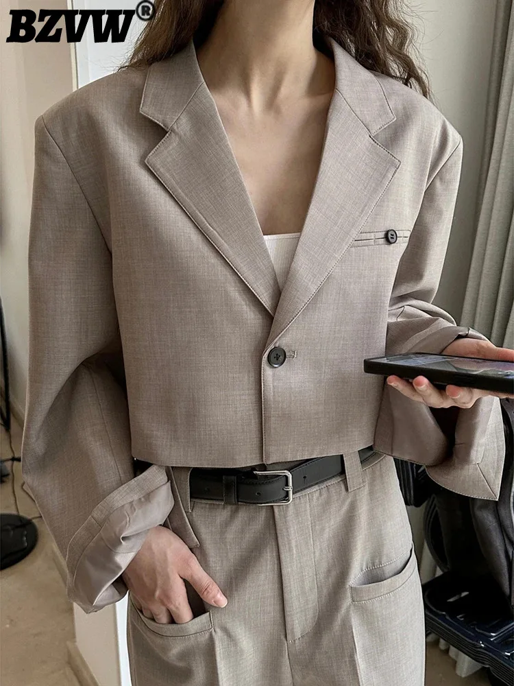 

BZVW High Waist Short Blazers Women Solid Single Button Office Lady Fit Jackets Female Coats 2024 Spring New 26D8622