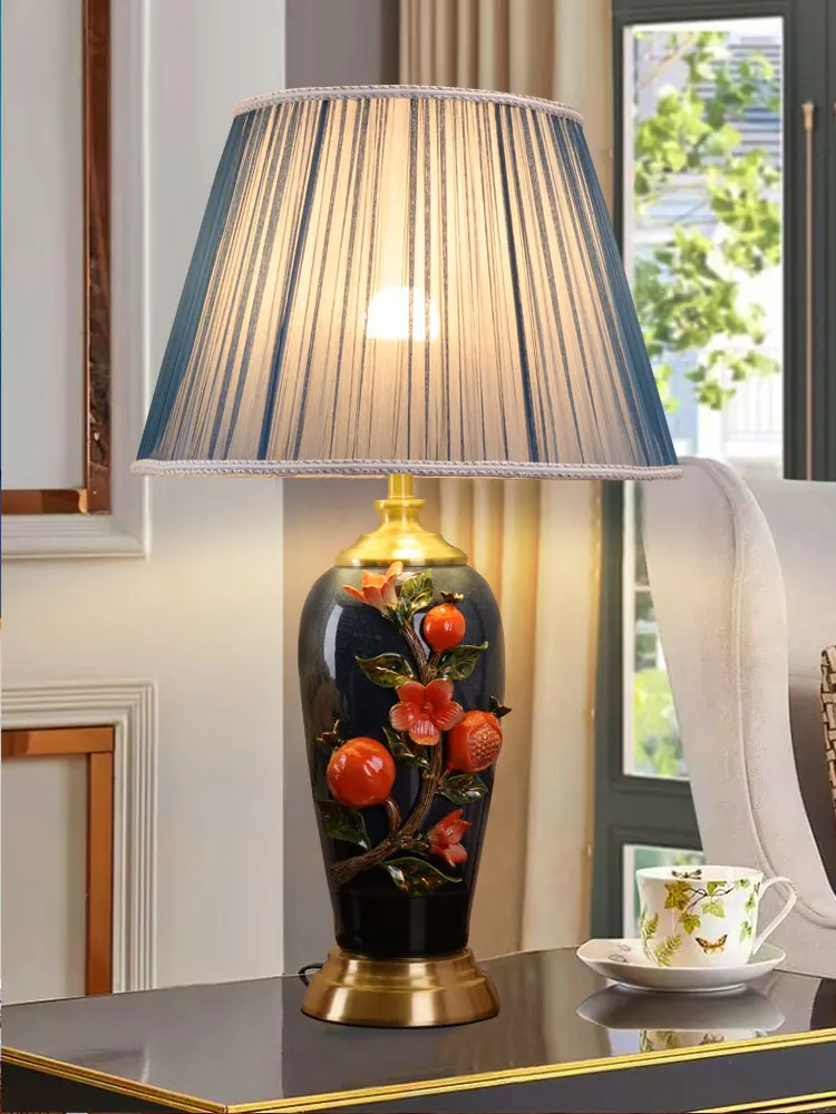 Living Room Table Lamp New Chinese European Luxury Ceramic Enamel Colored Copper Bedroom Bedside Lamp Creative Warm Home