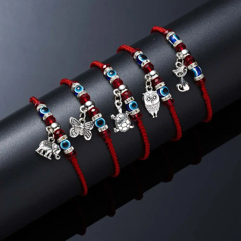 Friendship Simple Blue Evil Eye Charm Red Rope Adjustable Hamsa Wrist Jewelry Braided Bracelet Beads Bangles