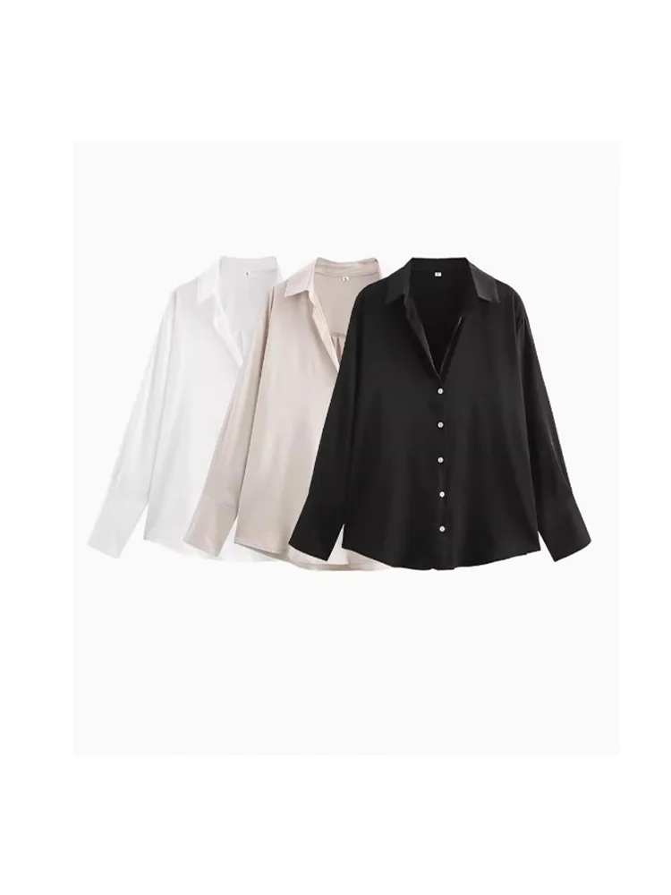 

2025ZA&JIA new women's clothing European and American style fashion simple versatile satin texture classic shirt