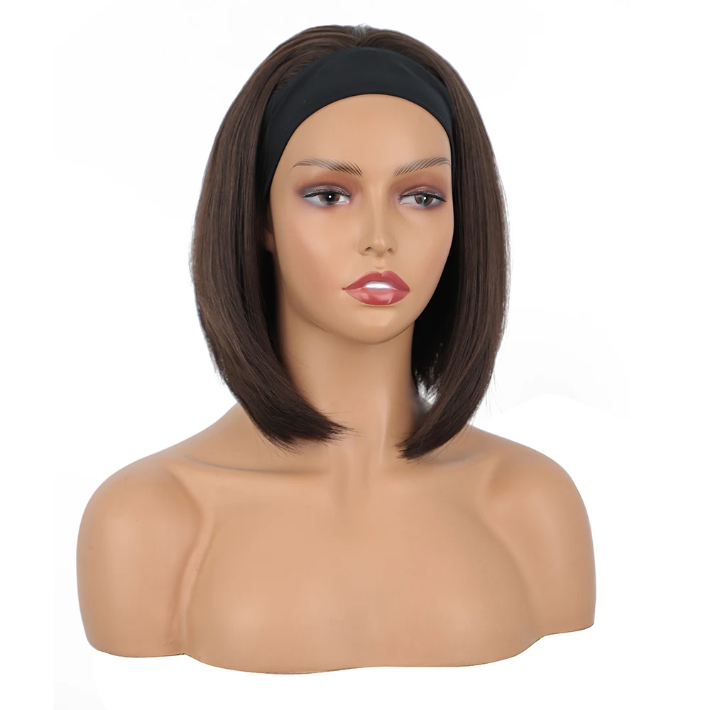 Synthetic Short Dark Brown Wig Headband Wig Straight Wig for Women Daily Party Nightclub Use Heat Resistant Hair