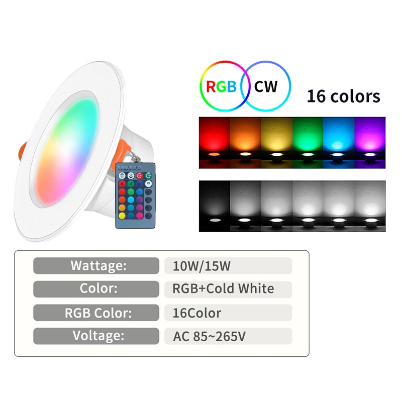 MANVIV 10W 15W LED Downlight Recessed Ceiling Lamp RGB Color With Remote Control Led Spotlight Led Panel Down Light AC 85-265V