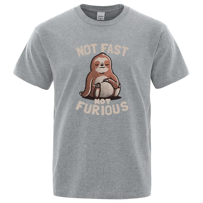 Not Fast Not Furious Kawaii Sloth Print Clothing Men Street Oversized T Shirts Breathable Cotton Streetwear Creativity T-Shirt - view 4
