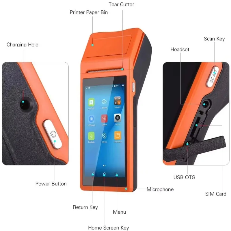 Mini draagbare Android kassasysteem POS-terminal met 58mm printers & scanners