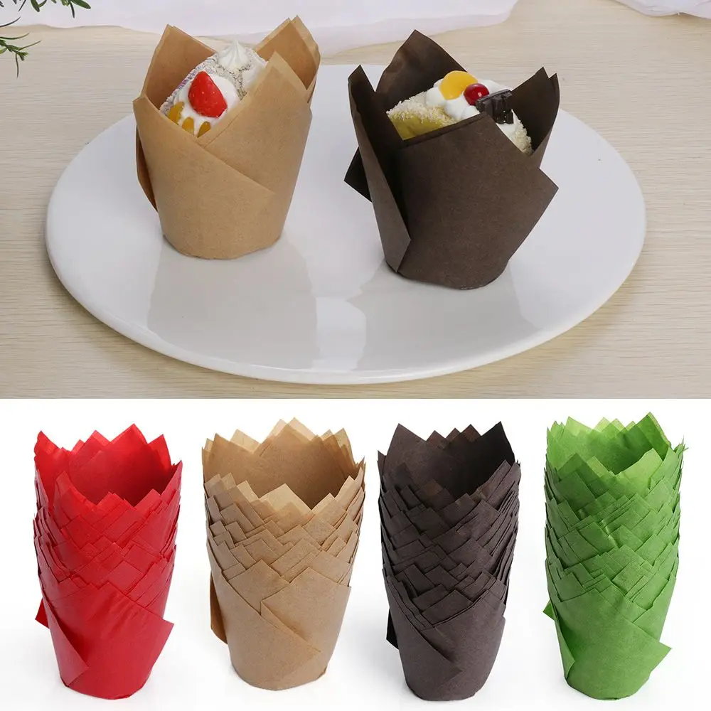 50Pcs Paper Cake Decoration Tools Mold Tulip Flower Chocolate Cupcake Wrapper Baking Muffin Paper Liner Holder Disposable