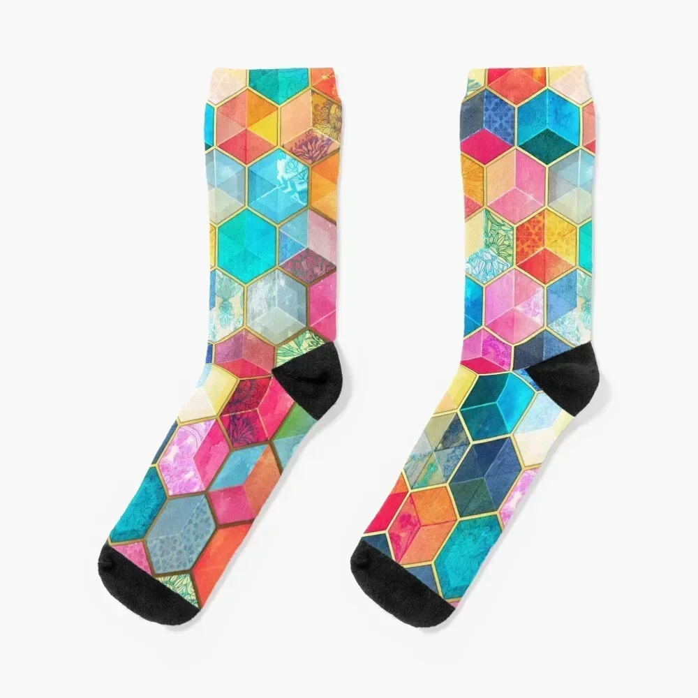 Crystal Bohemian Honeycomb Cubes - colorful hexagon pattern Socks Stockings shoes bright garter Boy Child Socks Women's