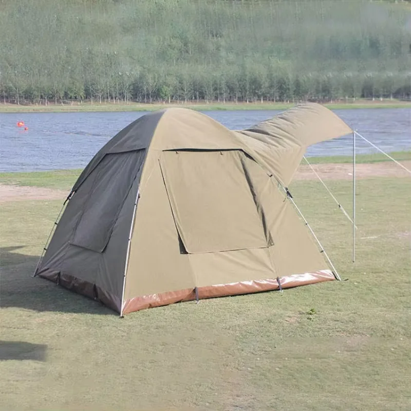 

Outdoor Canvas Family 3-4 Person House Dome Camping Tent with Outside Roof and a Front Awning