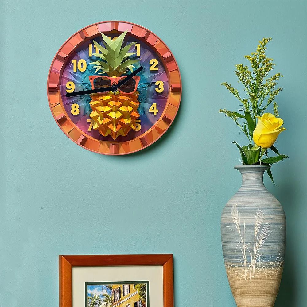 DIY Silent Wall Clock Kit with Pineapple Design, High-Definition 2D Print - Tropical Fruit Themed Wall Decor, Ideal for Home