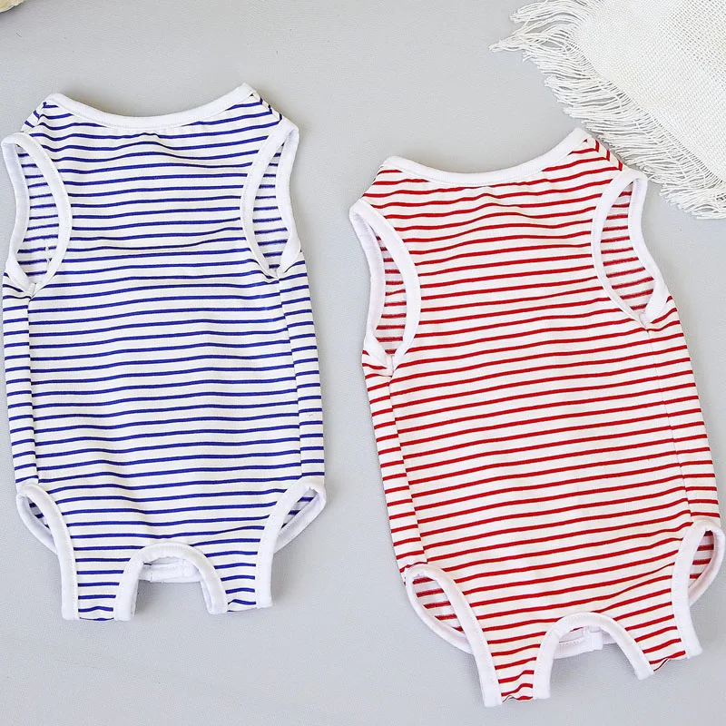 Stripped Cat Dog Pajamas Onesie Girls Pet Surgical Gown Clothes Puppy Kitten Wrapped Belly Jumpsuit Pajamas For Small Dogs Yorks