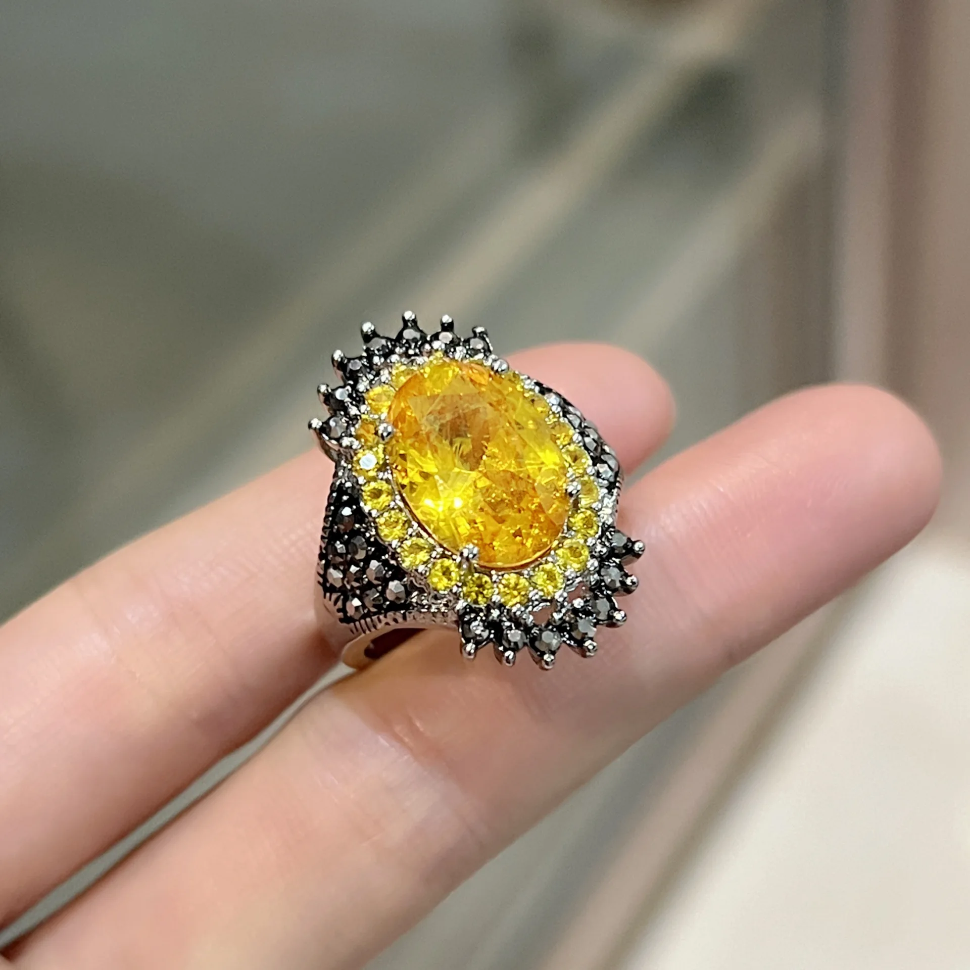 Luxury Large Crystal Oval Ring Female Finger Accessories Temperament Lady Silver 925 Ring Adjustable Women Engagement Jewelry