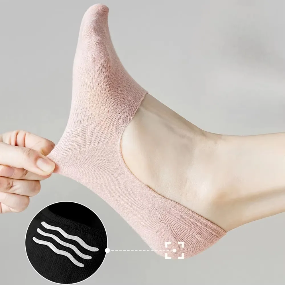 Calcetines invisibles de seda helada para mujer, de verano, con tejido de malla calada, delgados, transpirables, con silicona antideslizante, de corte bajo, tipo náuticos.