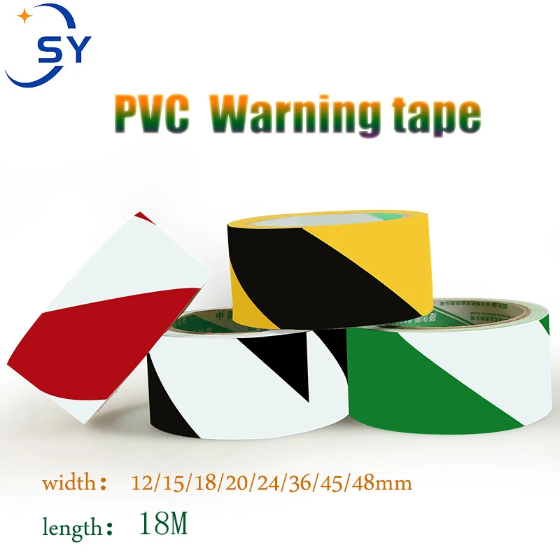 18m Black Yellow Red White Green Tape Factory Warehouse Stairs Construction Warning Stickers Isolation Identification Area PVC