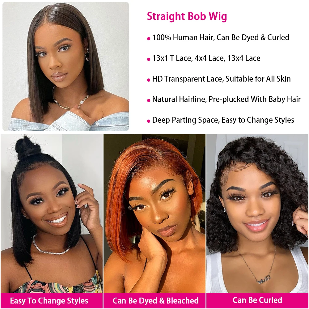 Straight Bob 13x4 Lace Frontal Wig Lace Short Bob Human Hair Wigs Glueless 4x4 Straight Bob Closure Wig 13x1 T Part Lace Wigs