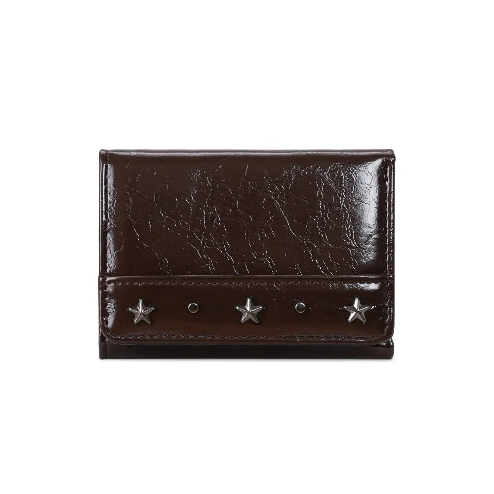 INS PU Star Rivet Trifold Wallet Ultra Thin Compact Size Card Holder Multiple Slots Large Capacity Coin Pocket Daily Use
