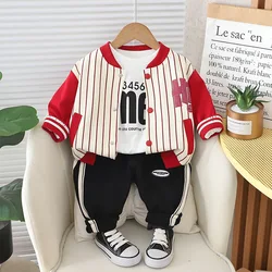 Baby Tracksuit Set 2024 Spring Boy Clothes 1 To 5 Years Casual Striped Cardigan Coats + White T-shirts + Pants Kids Boys Outfits