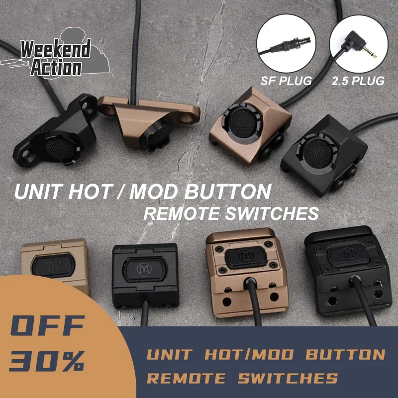 

Tactical UNIT ModButton Hot Button Pressure Remote Switch Mlok Keymod 20mm Rail For Surefir M300 M600 DBAL-A2 PEQ15 2.5 SF PLUG