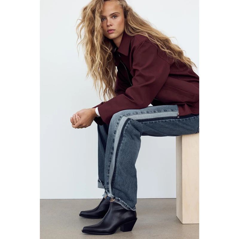 

ZABA TANA Женские ботинки 2024 Autumn Faion Thi Heel High Heel Pointed Toe ort Boo Jeans Sle Кожаный верх на резиновой подошве