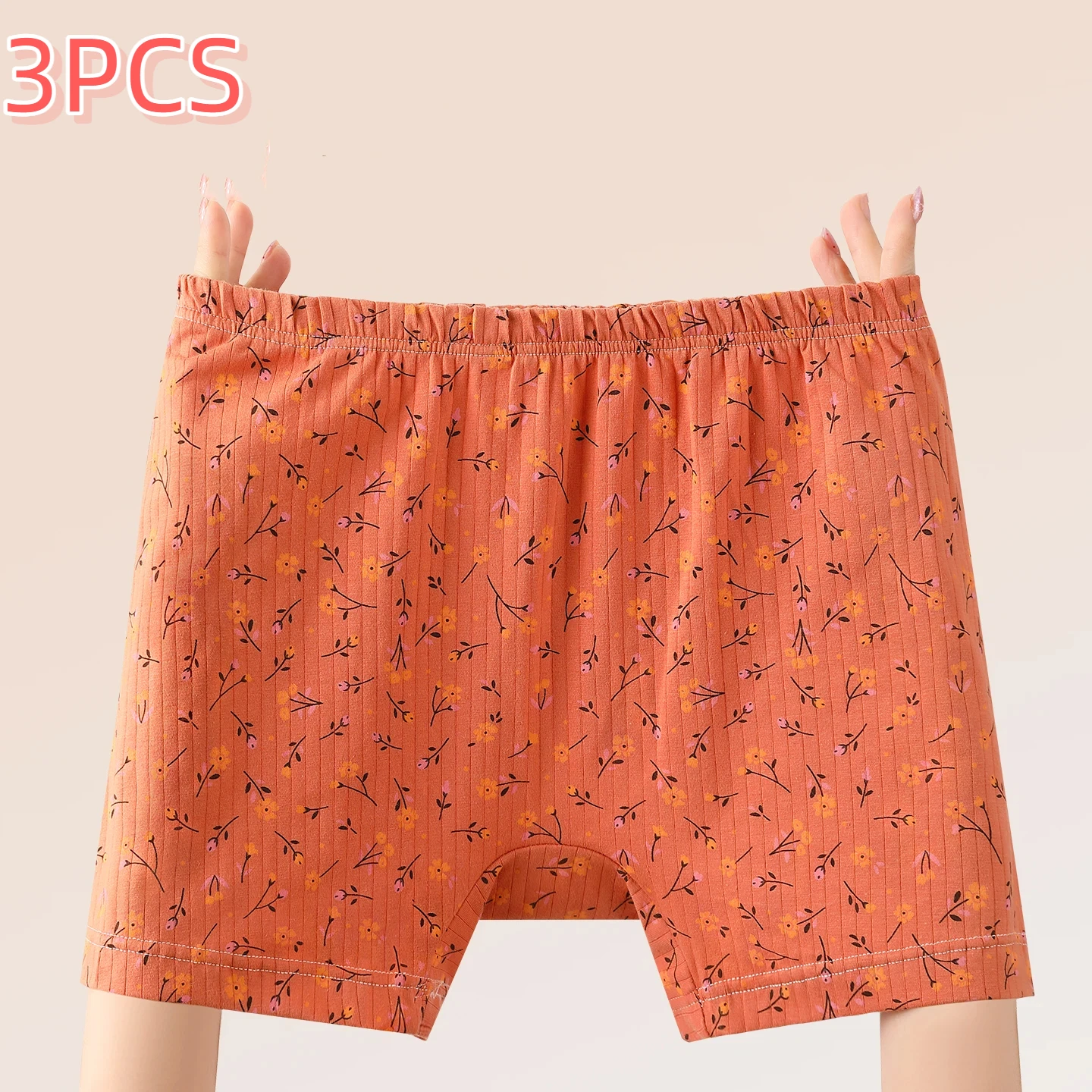 Plus Size Ladies Anti‑chafing Safety Shorts Floral Print Cotton Breathable Panties Elastic Waist Women Sleep Home Boxer Shorts