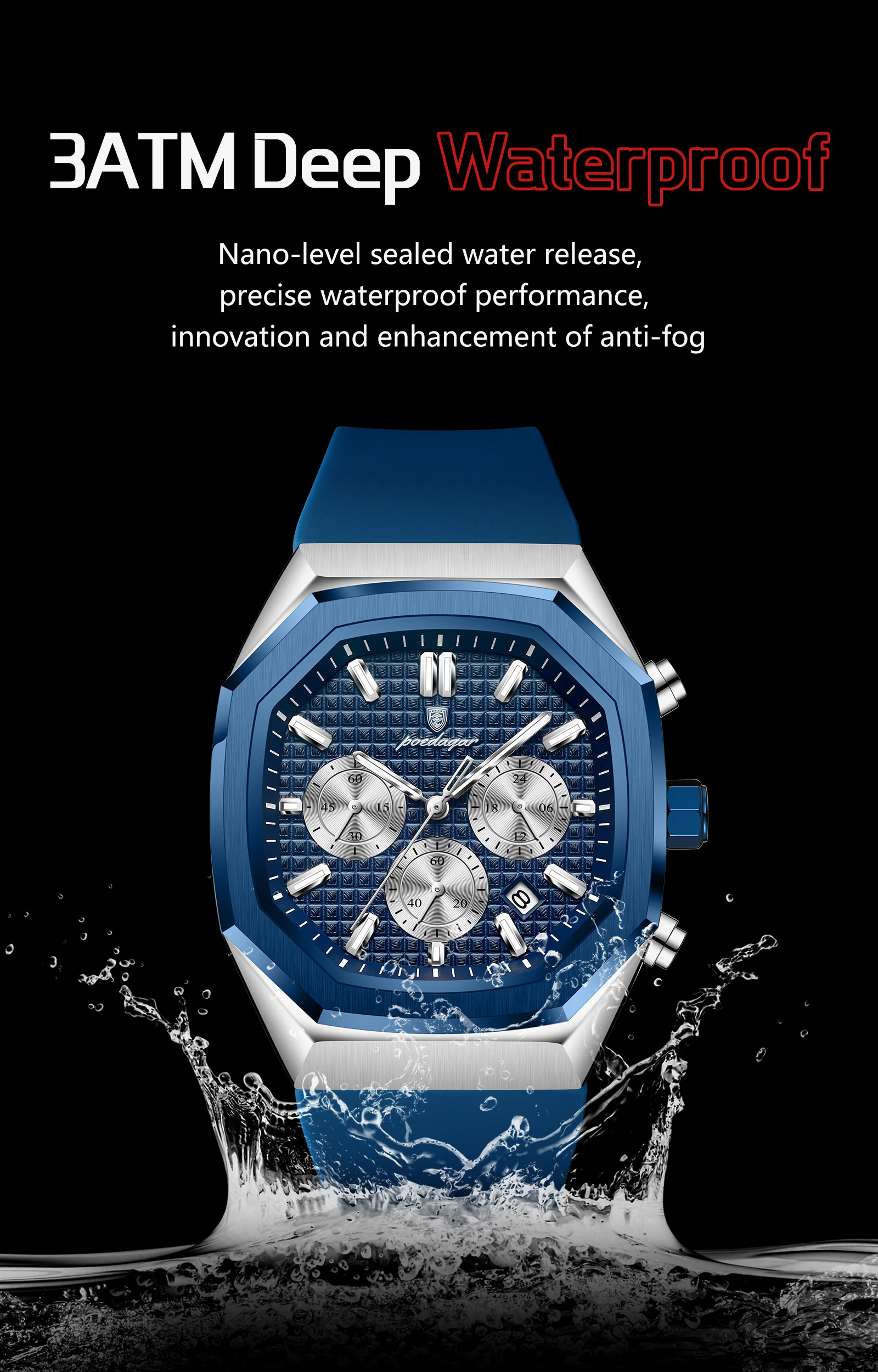 POEDAGAR Business herren Uhr Chronograph Datum Silikon Armband Quarz Mann Uhr Wasserdicht Leucht Mode Uhren Für Männer Reloj – Detail 10