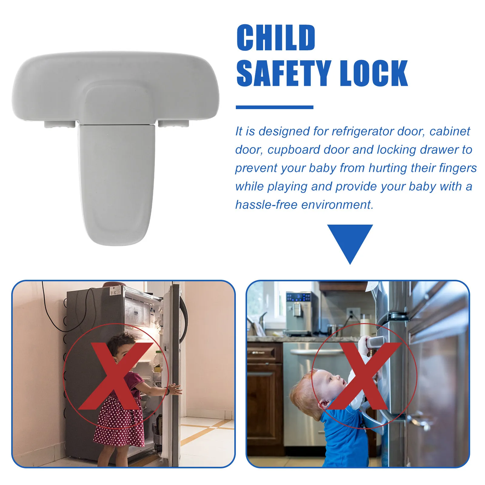 1Pcs Simple Design Refrigerator Safety Lock Strong Adhesive Backing Effortless Adult Use Kid Resistant Babyproof Cabinet Freezer