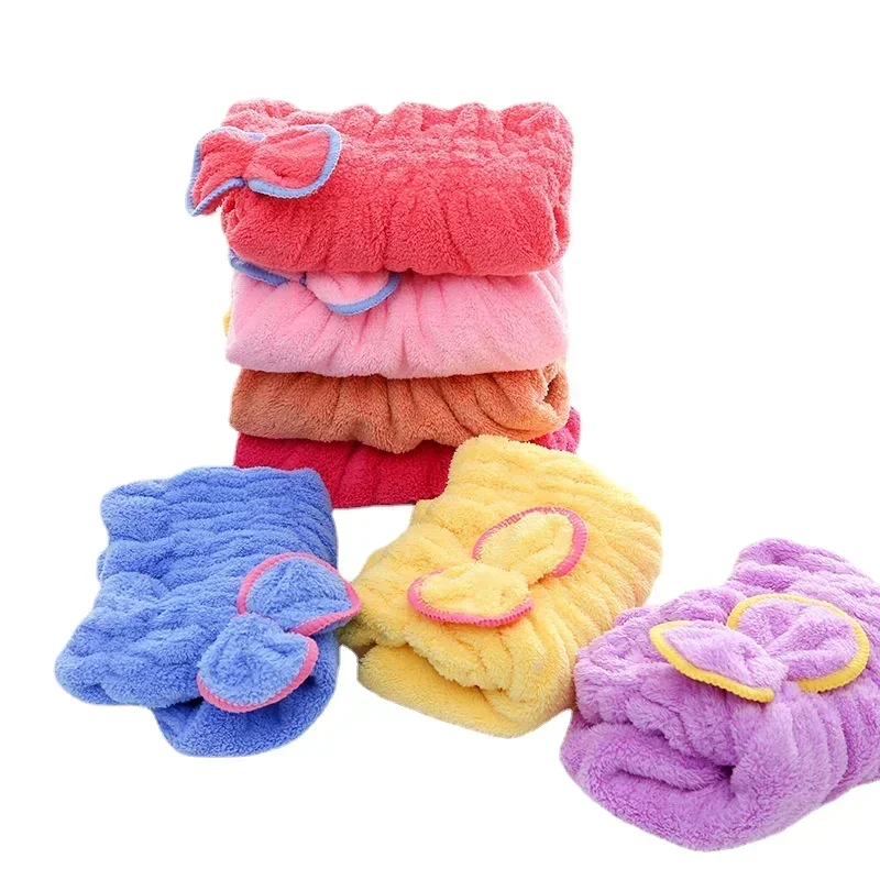 1pc Microfibre Bowknot Wrap Towel Quick Hair Drying Bath Towels Spa Bowknot Wrap Towel Hat Cap for Bathroom Accessories