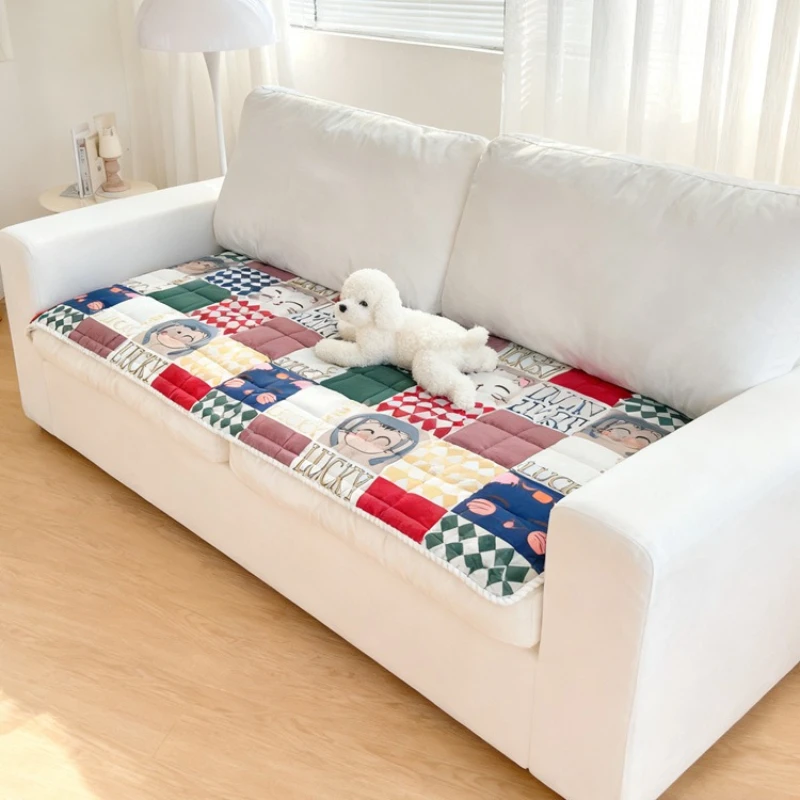 

Мультяшная плюшевая подушка для дивана, утолщенная стеганая нескользящая татами, прикроватные коврики для гостиной, защита от пыли, чехол для дивана, подушечки для сиденья