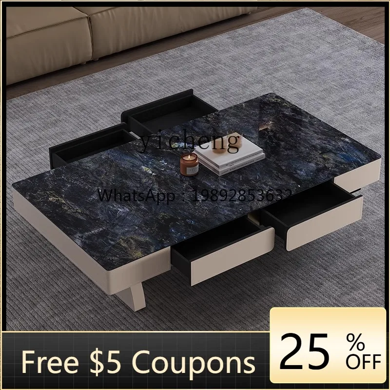 

AB saddle leather electric lifting coffee table dining table modern simple smart rock slab coffee table