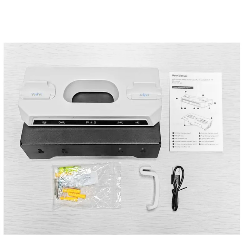 

ABZZ-For PS5 Wall Mount Kit With Charging Station, Headset Holder Wall Charger Stand For PS5/PS5 Slim