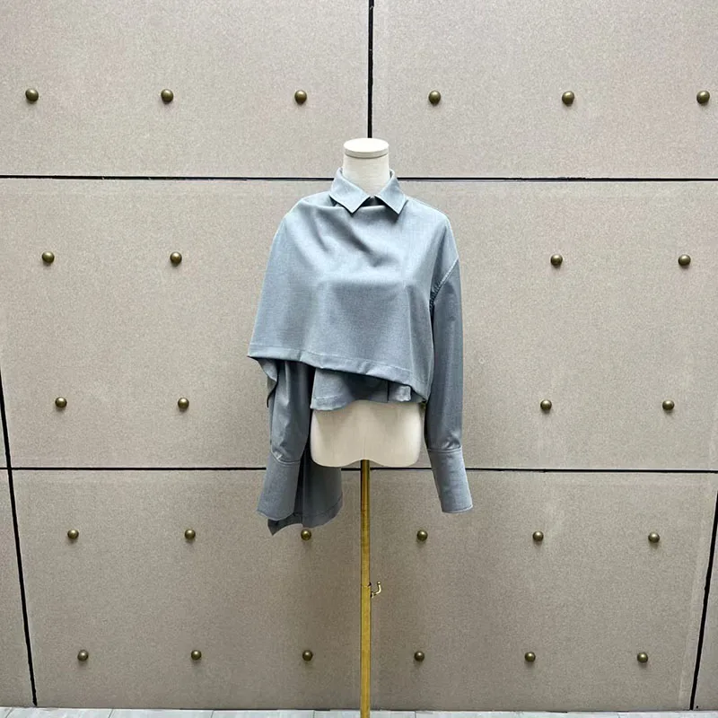 

Unconventional design sense irregular shawl shirt for women, loose lapel long-sleeved, personalized layering top 2026 new style