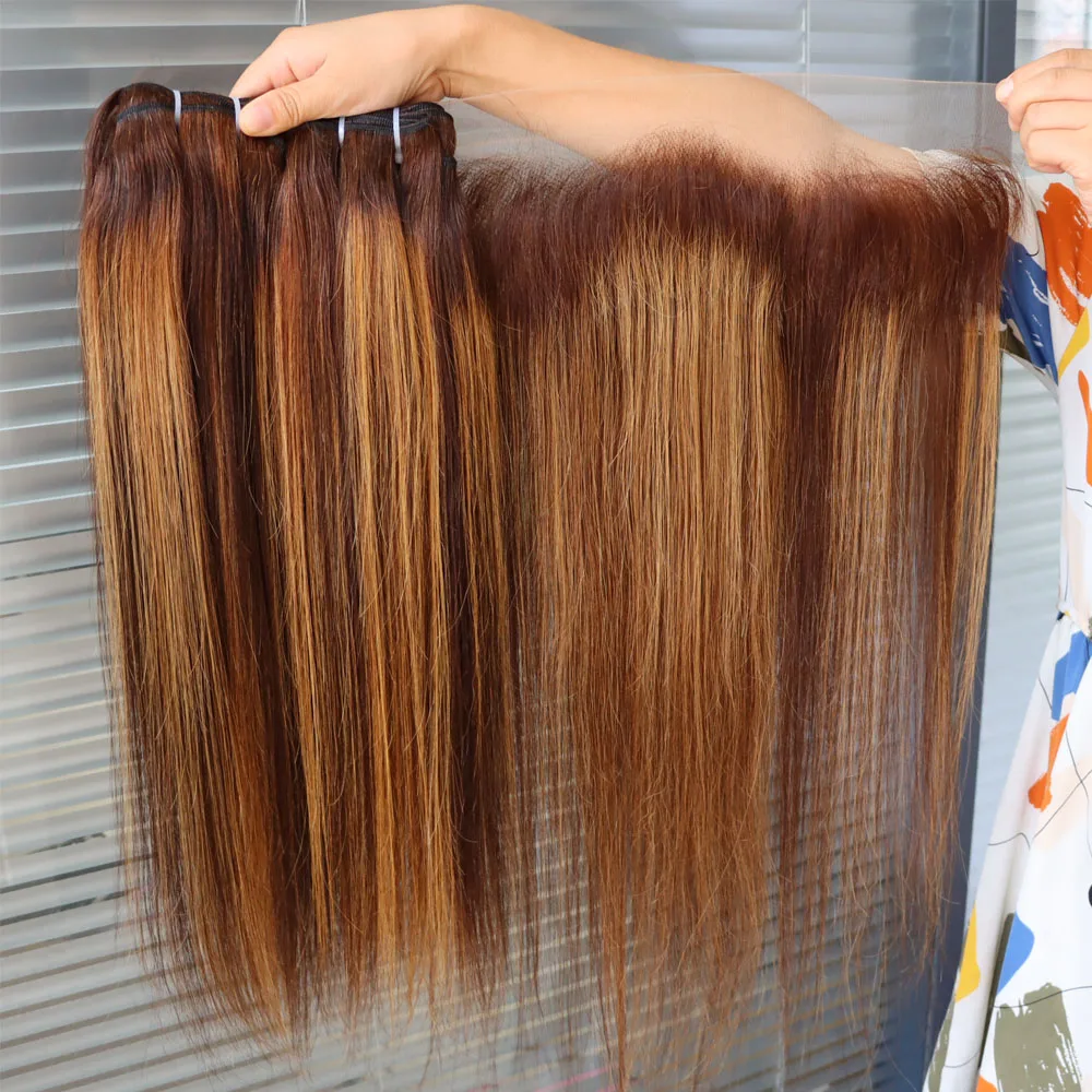 الجملة عذراء ريمي الشعر البشري حزمة مع الدانتيل إغلاق أمامي تسليط الضوء على 4/27 لون البيانو انخفاض الشحن حسب الطلب