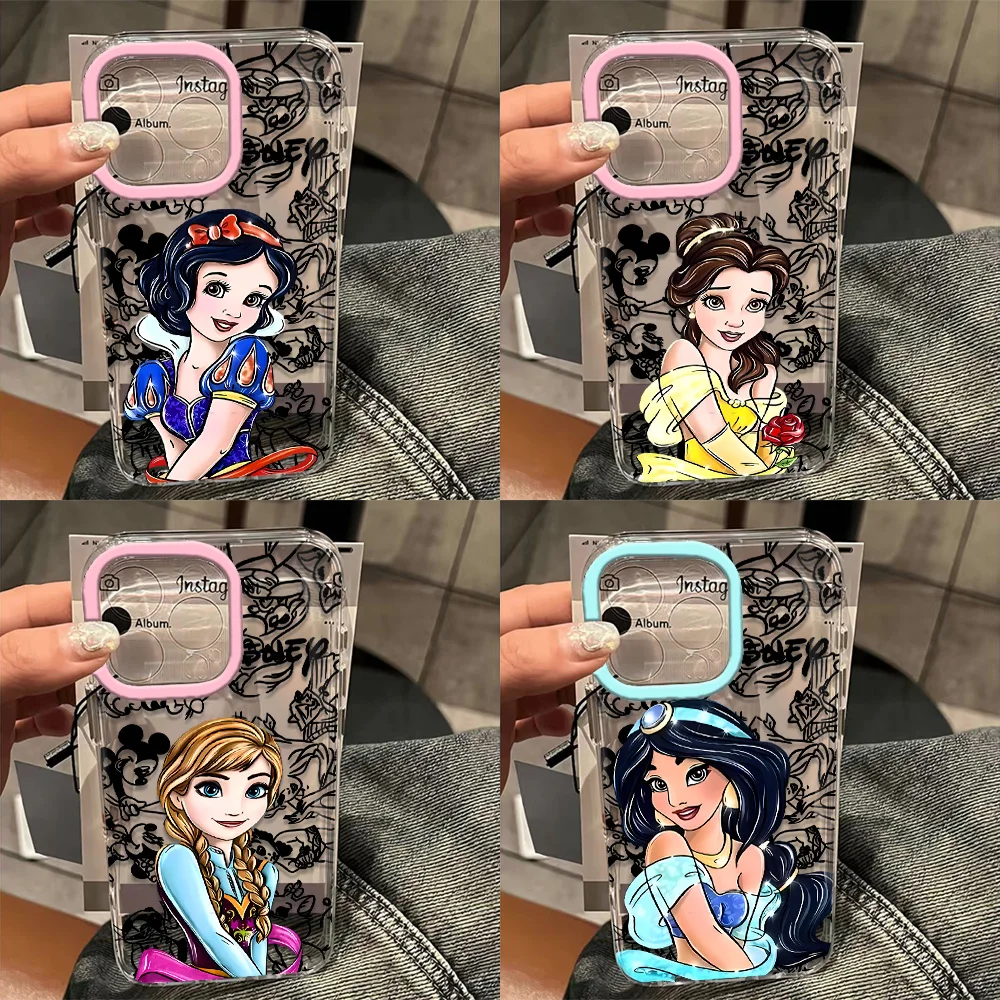 Disney Princess Jasmine Print Clear Space Phone Case For iPhone 11 12 13 14 15 16 Pro Max Mini X Xs XR 7 8 plus Se2020 Transpa