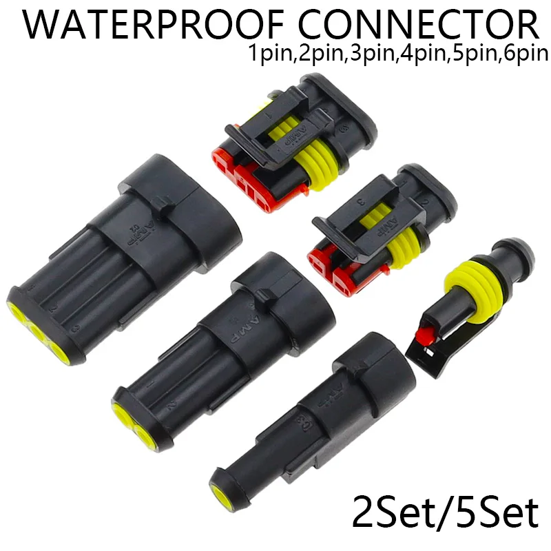 2–5 Sets Kit 2-poliger 1/2/3/4/5/6 Pins Way AMP Super Seal wasserdichter elektrischer Kabelstecker für wasserdichten Auto-Stecker