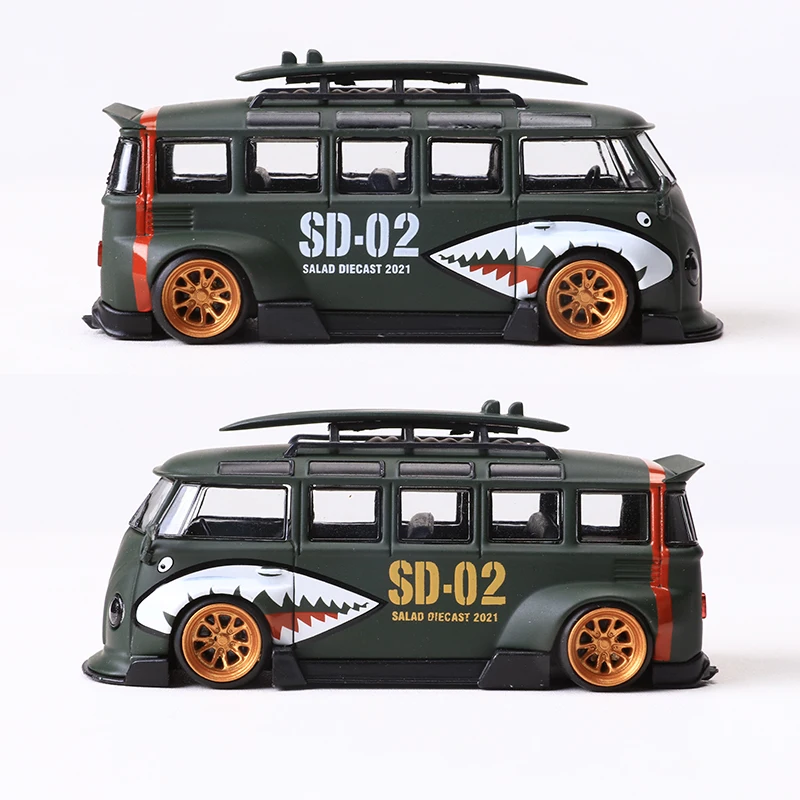 Flame 1:64 Kombi LBWK T1 BUS Shark Mouth Painting Diecast Alloy Model Car