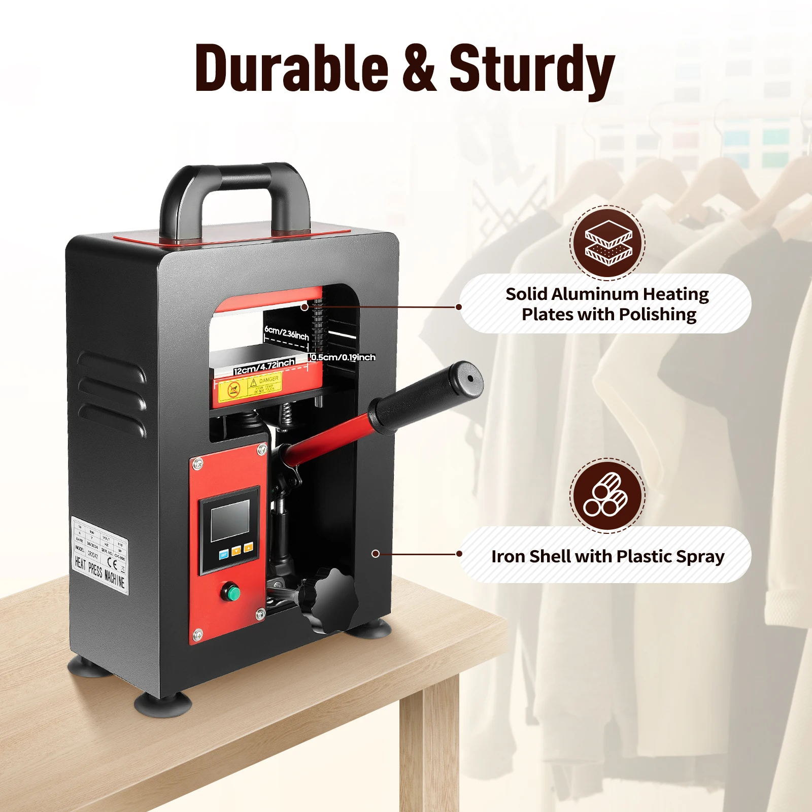 Hydraulic Heat Press Machine with Dual Heated Plates, 5T Manual Jack & Smart LCD Display, 900W Fast Heating for Extracting Raw Materials, Black/Red