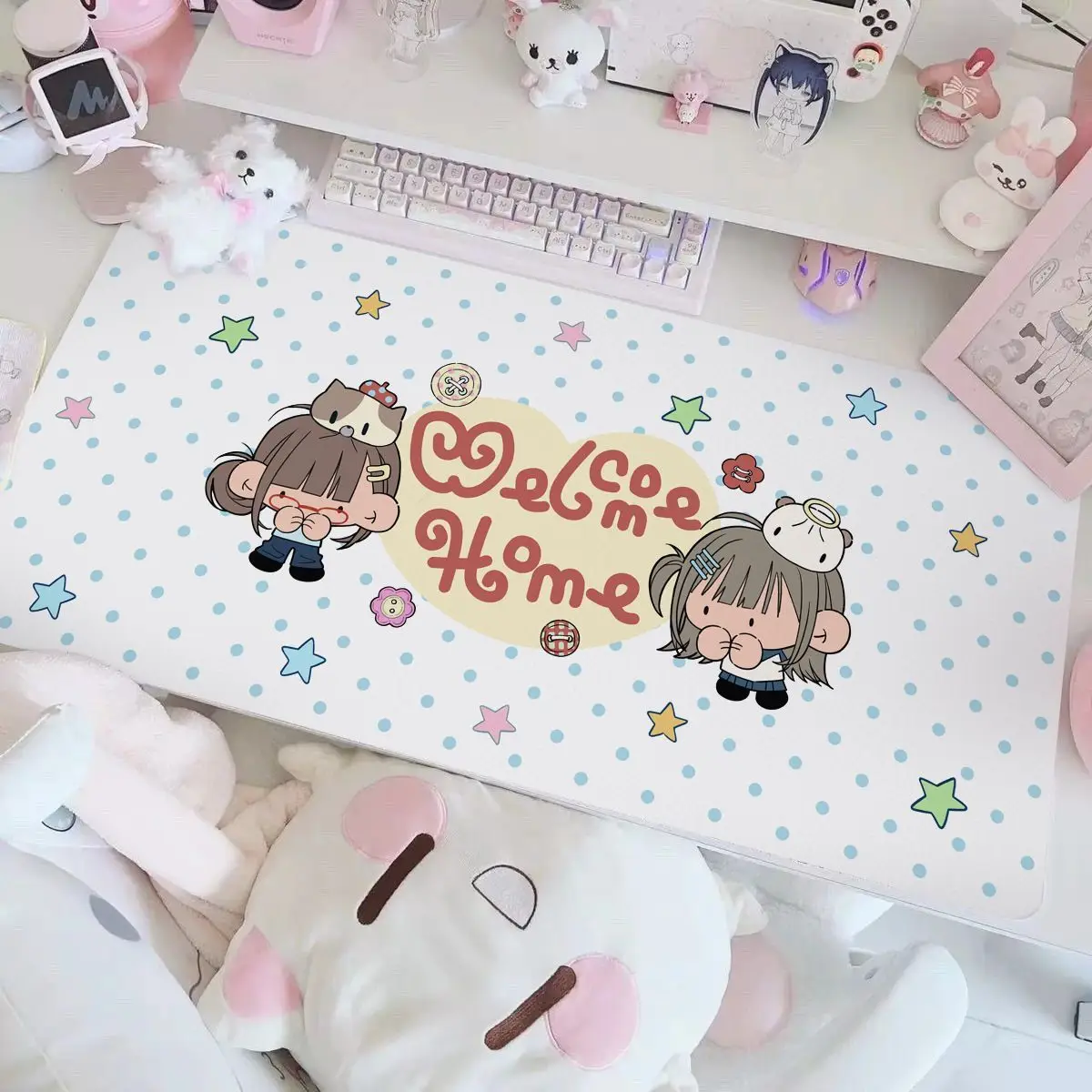 Cute Wave Points Girl Heart Mousepad Large XXL PU Leather Table Desktop Mat Office Gamer Computer Speed Type Carpet Keyboard Pad