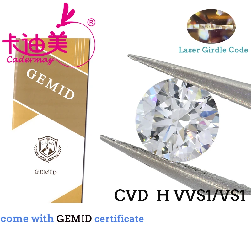 

CADERMAY Round 3EX Cut H Color VVS1 Clarity CVD Lab Grown Diamond 1.103 CT Loose Stone Gemstone For Jewelry Making