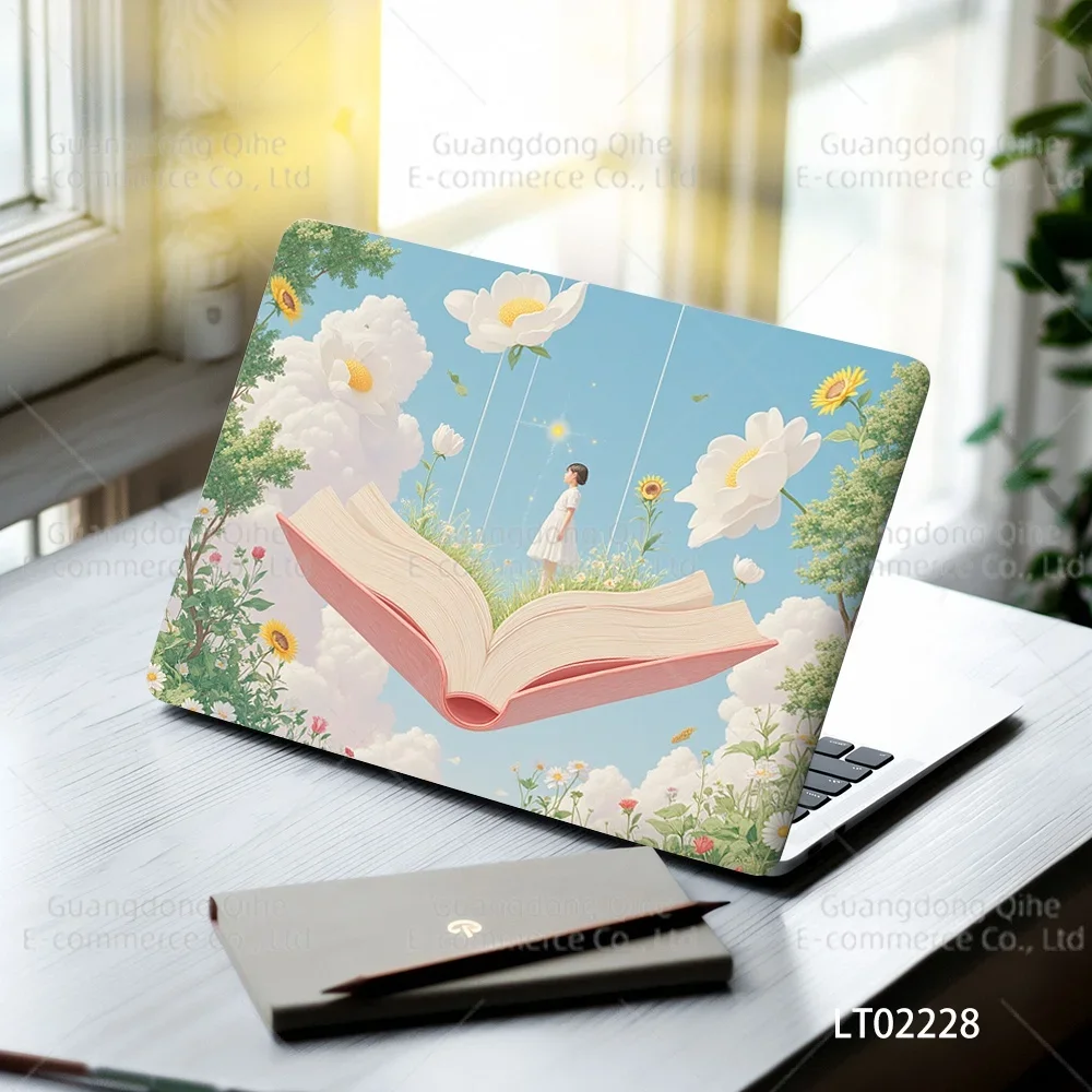 

2 Pcs Laptop Stickers Anime Cool Character & Cute Floral Pattern Waterproof PVC Decals for MacBook/Notebook Aesthetic Decor