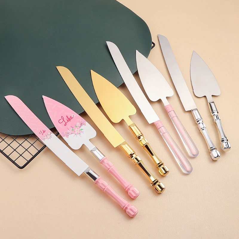 

S creative stainless steel cake knife shovel set birthday and wedding utensils pizza knife shovel golden baking tool