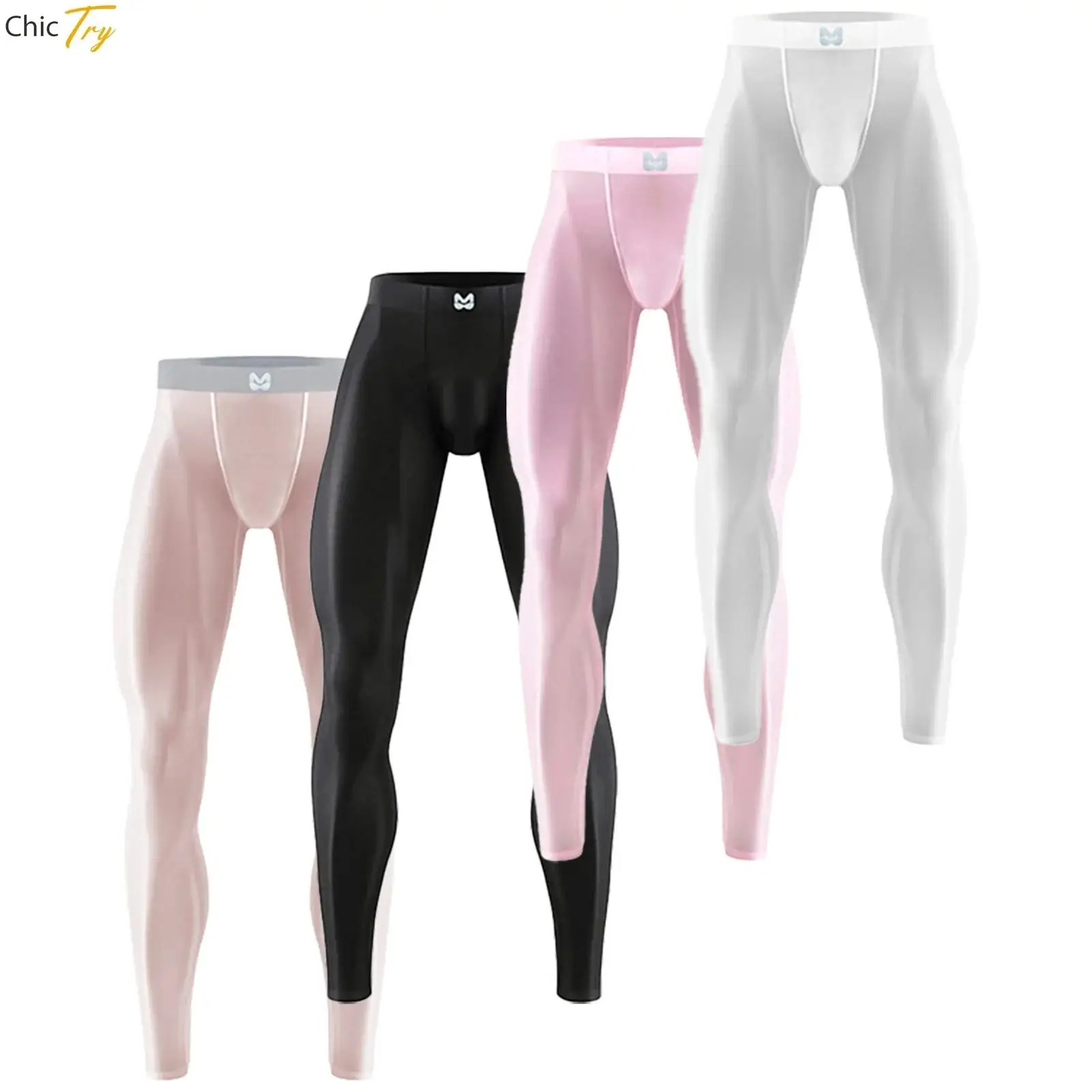 Mens Seamless Yoga Pants Silky Fitness Leggings Elastic Waistband Bulge Pouch Stretchy Tights Pants for Gym Sportswear Cycling