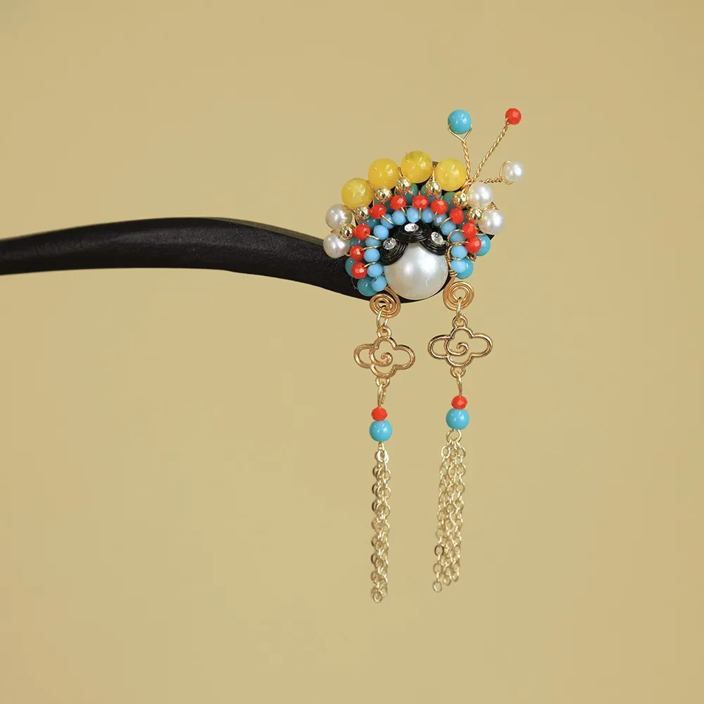 

Elegant Tassel New Chinese Style Hair Clip Pearl Red Hanfu Hairpin Antique Flower Wooden Hair Stick For Girl