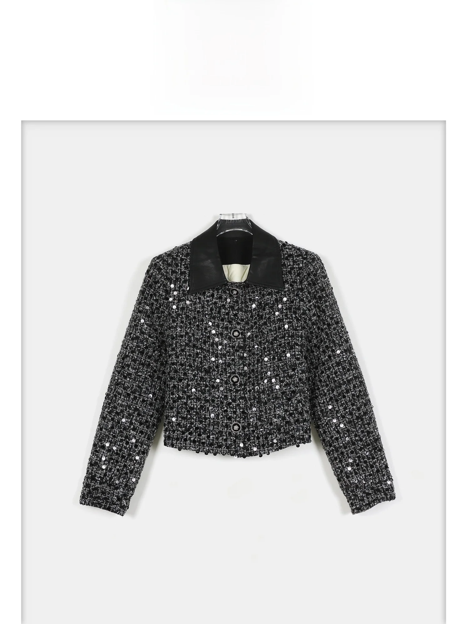 

Warmth Puffer Jaet ort Sle Quilted Fabric Turn-down Collar Leather Patchwork Plaid Pattern LA eila Winter New Arrival